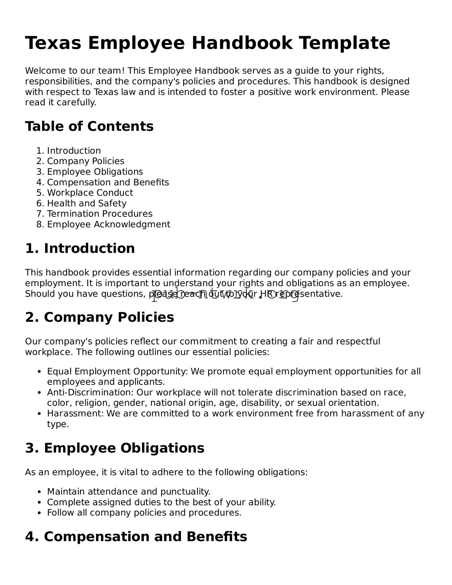 Free Texas Employee Handbook Form