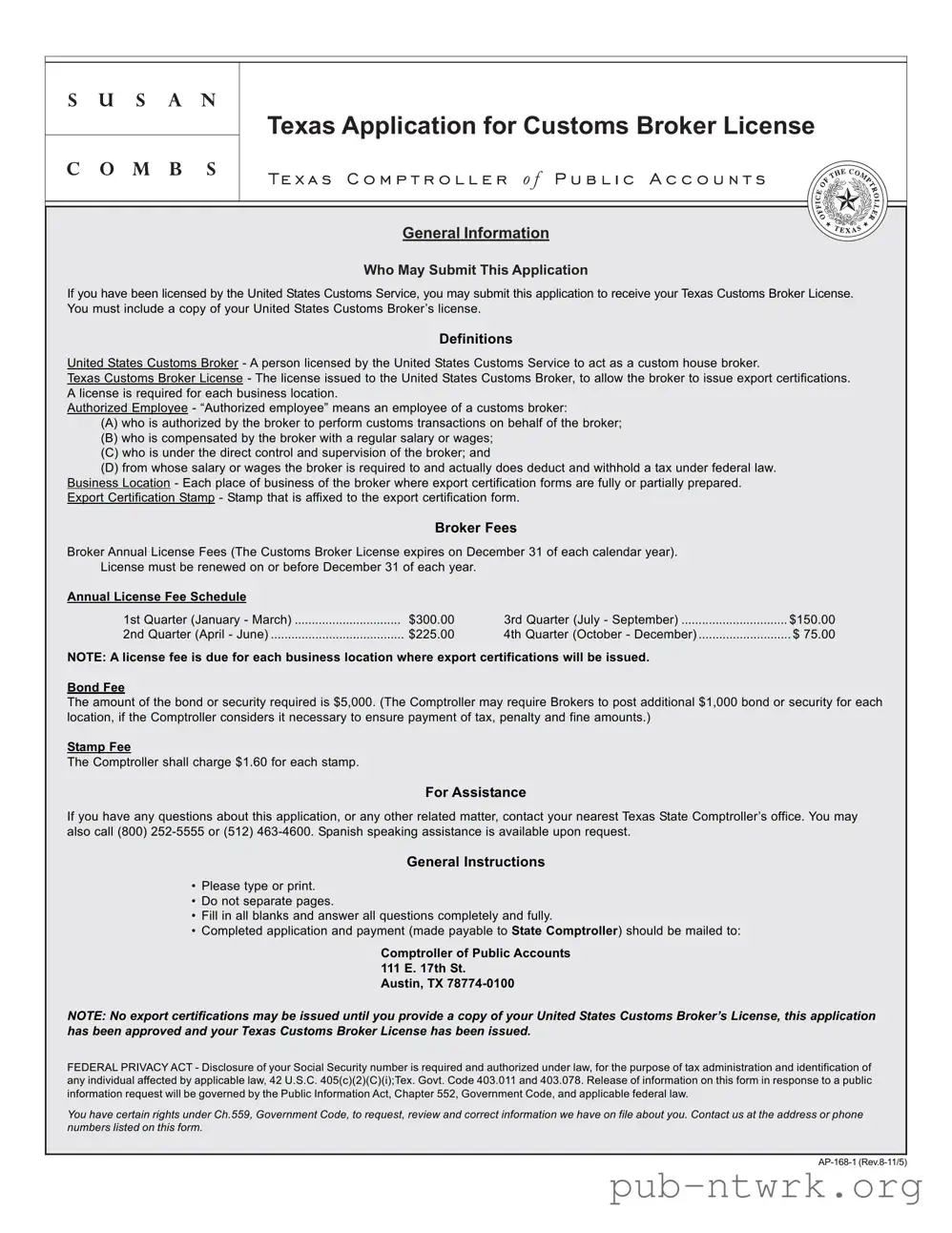 Blank Texas Ap 168 PDF Form