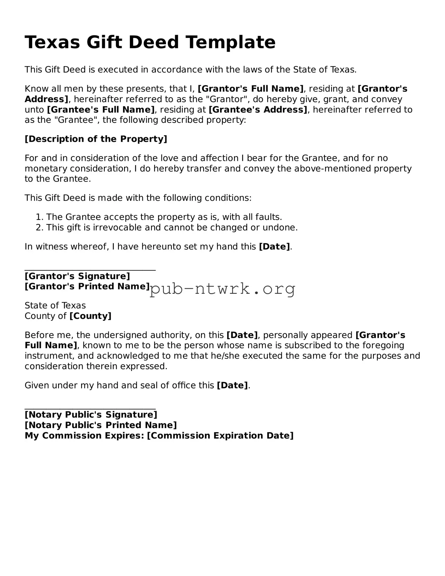 Free Texas Gift Deed Form