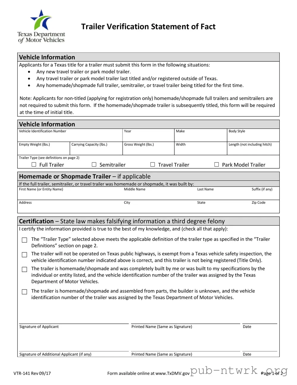 Blank Texas Vtr 141 PDF Form