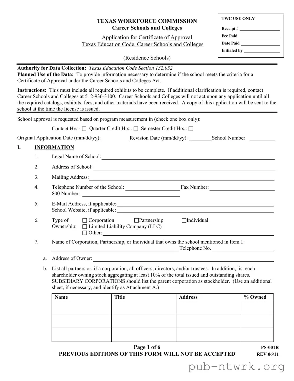Blank Texas Ps 001R PDF Form