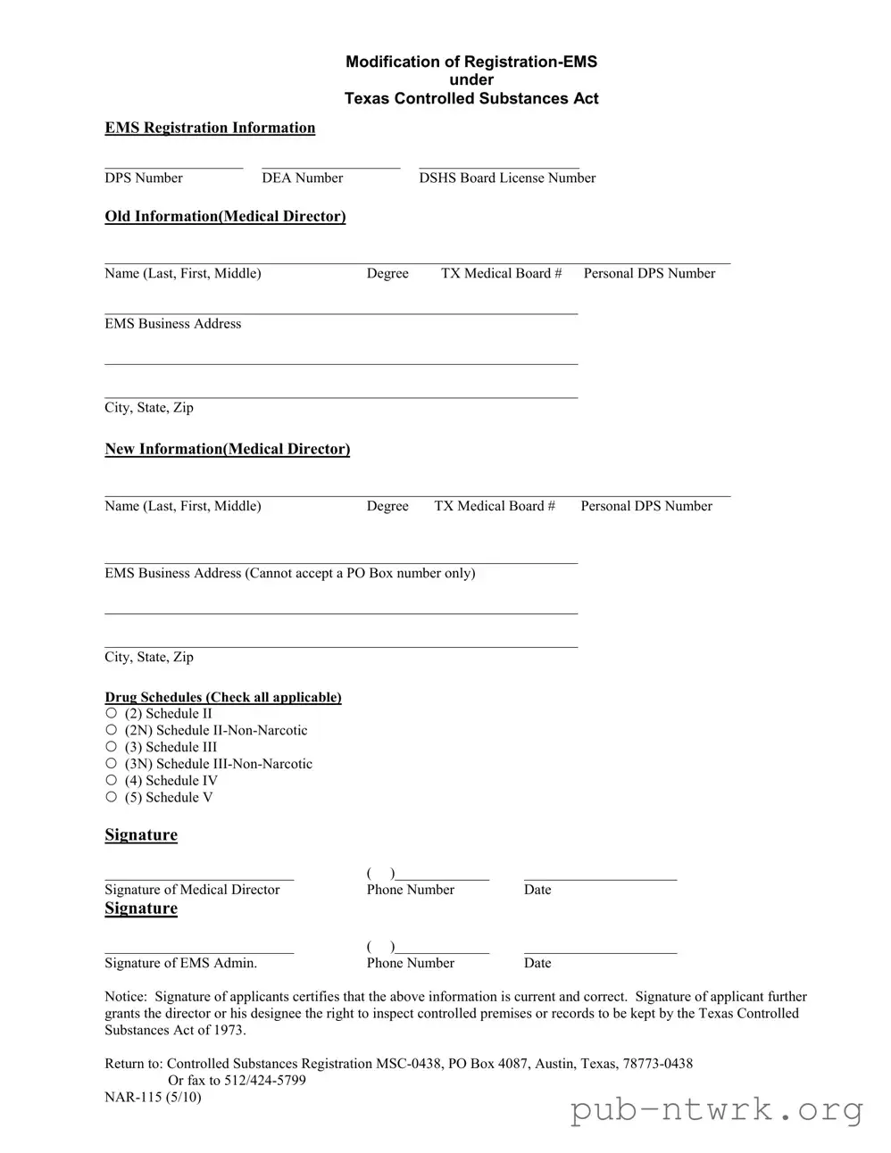 Blank Texas Nar 115 PDF Form