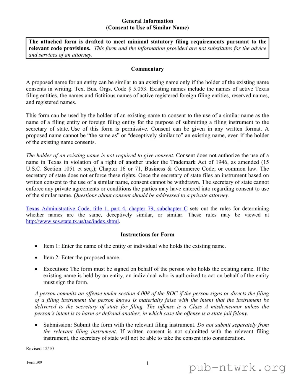 Blank Texas 509 PDF Form