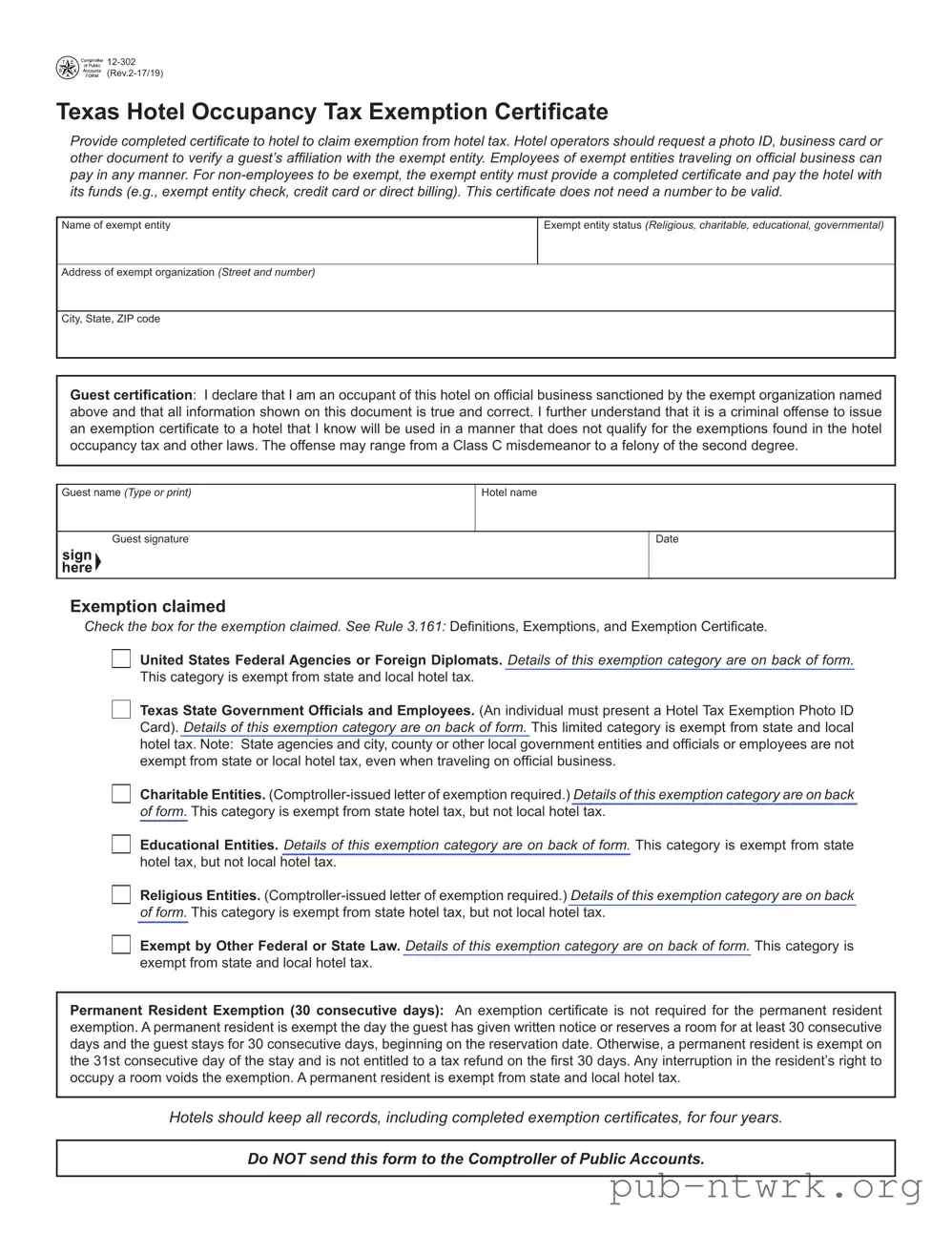 Blank Texas 12 302 PDF Form