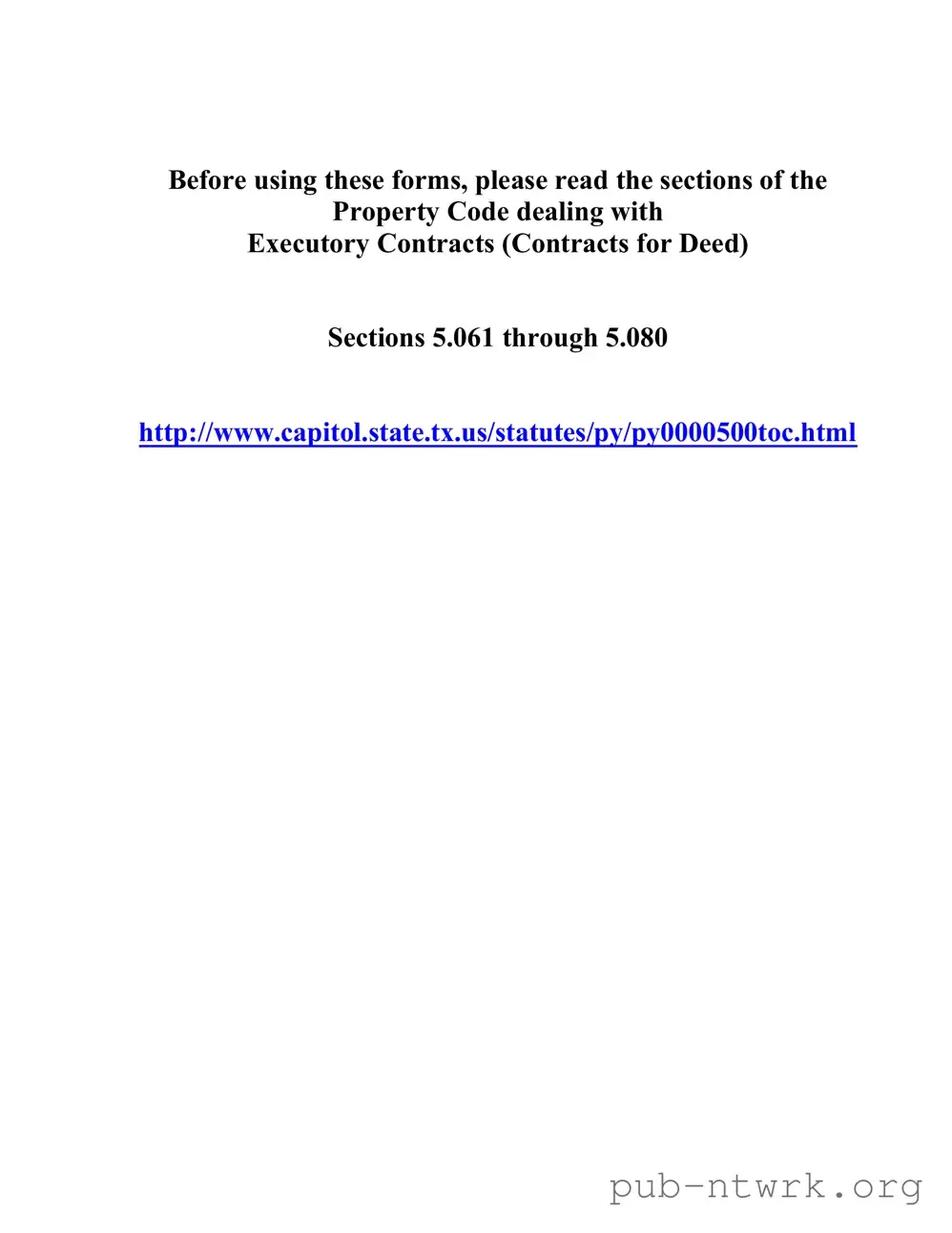 Blank Texas Contract For Deed PDF Form