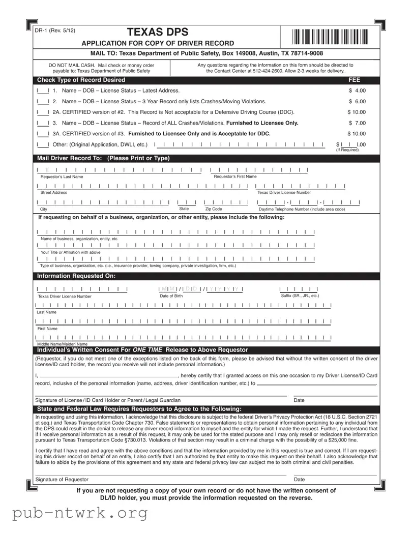 Blank Dr 1 Texas PDF Form