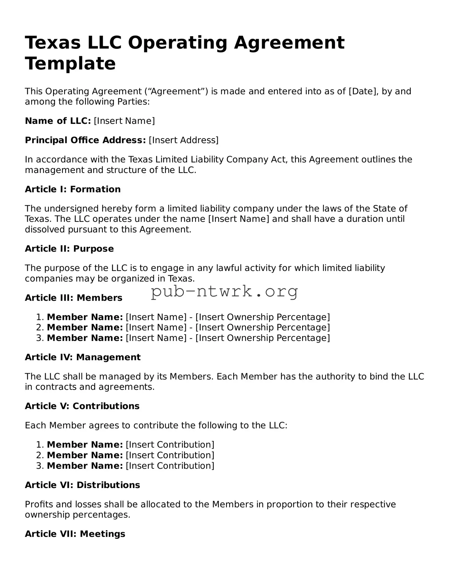 Free Texas Operating Agreement Form