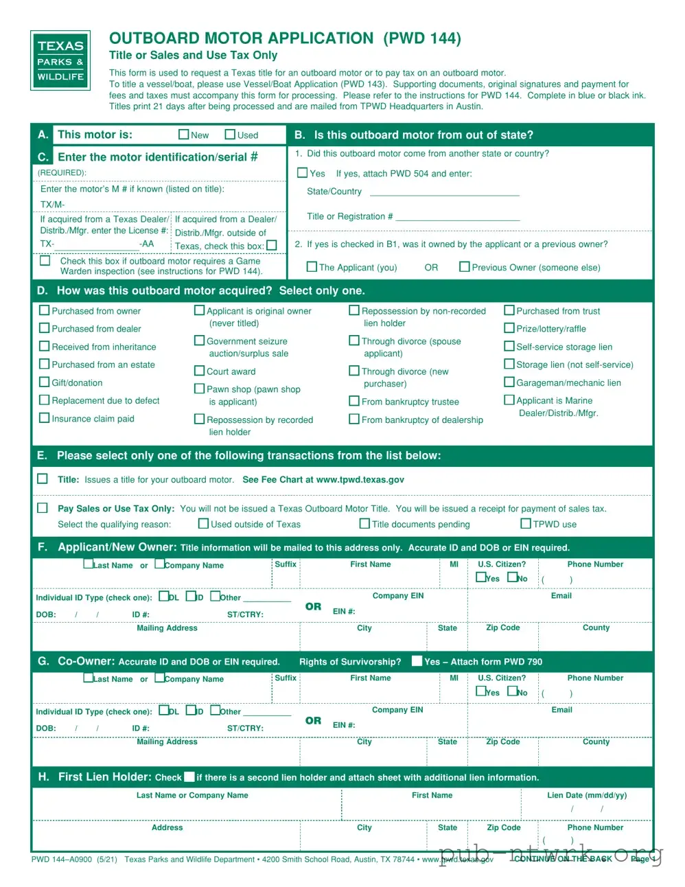 Blank Texas Pwd 144 PDF Form