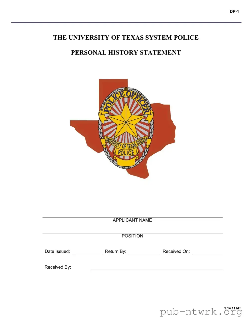 Blank Texas Personal History Statement PDF Form