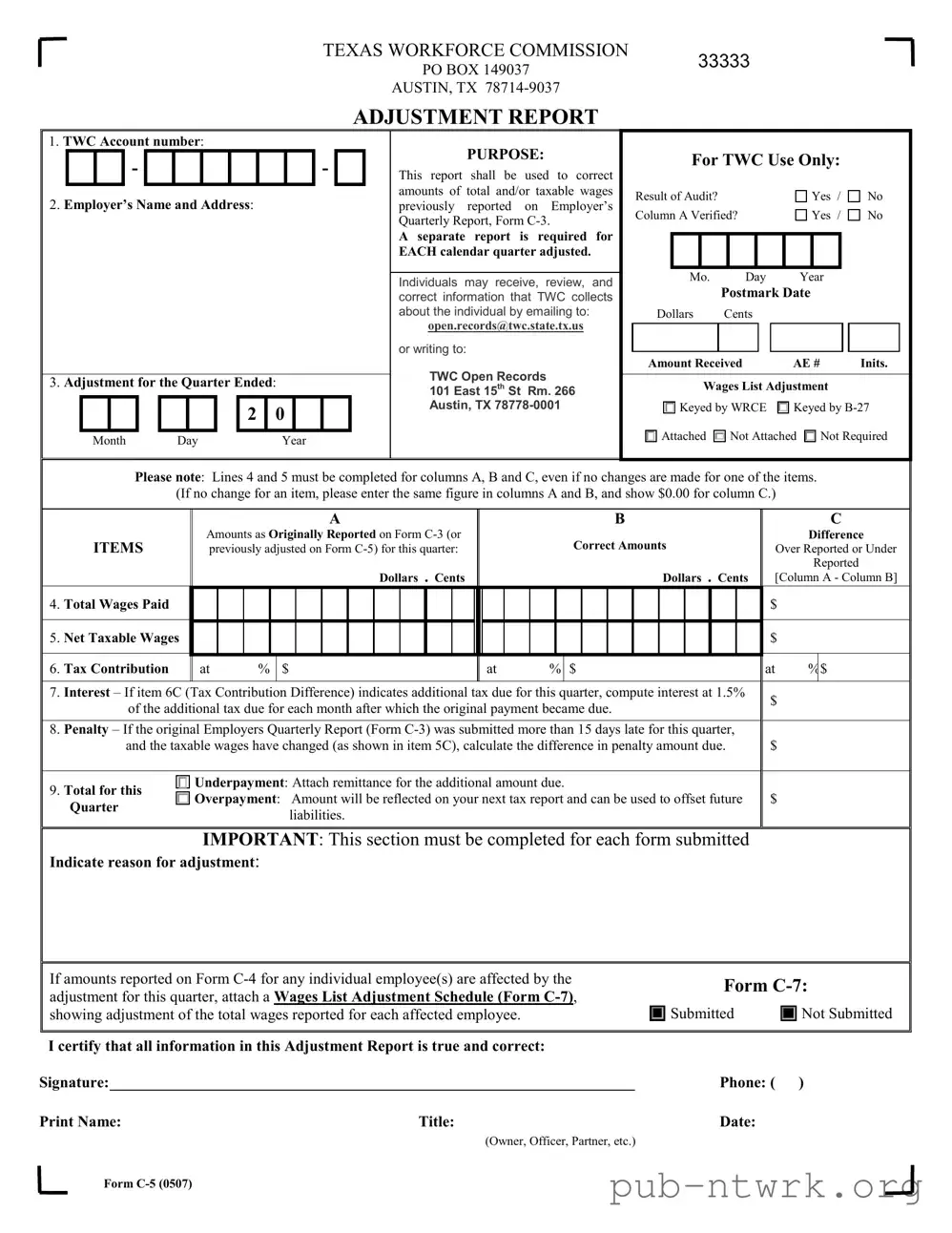 Blank Texas C 5 PDF Form