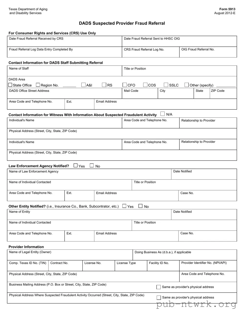 Blank Texas 5913 PDF Form