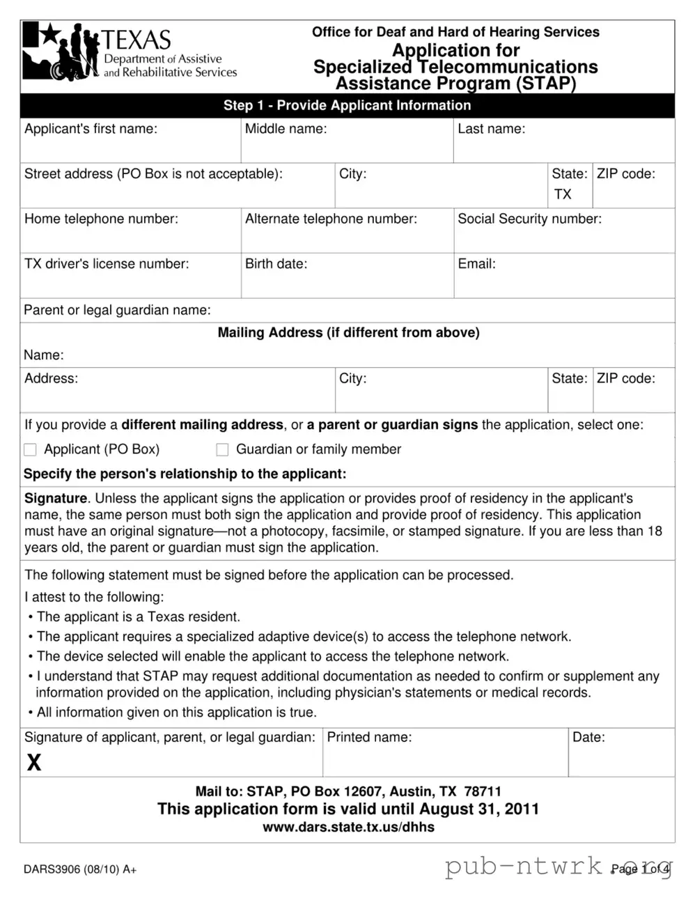Blank Texas Dars3906 PDF Form