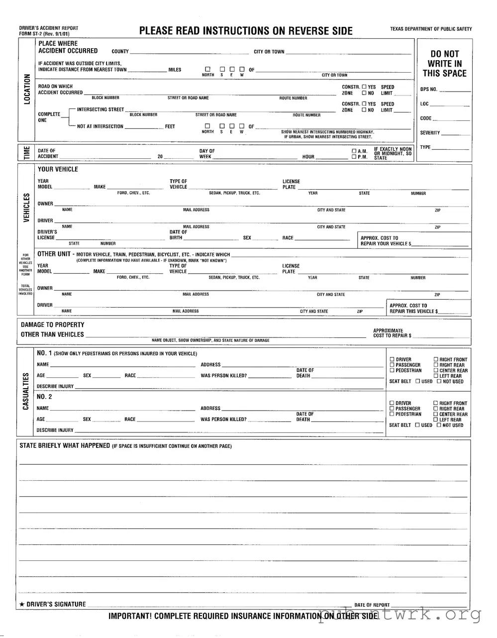Blank Texas St 2 PDF Form