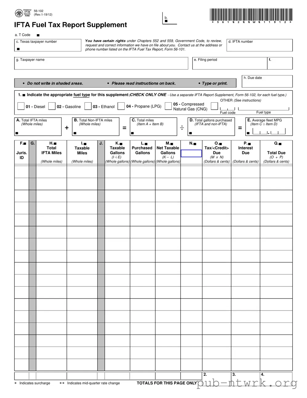 Blank Texas Ifta PDF Form