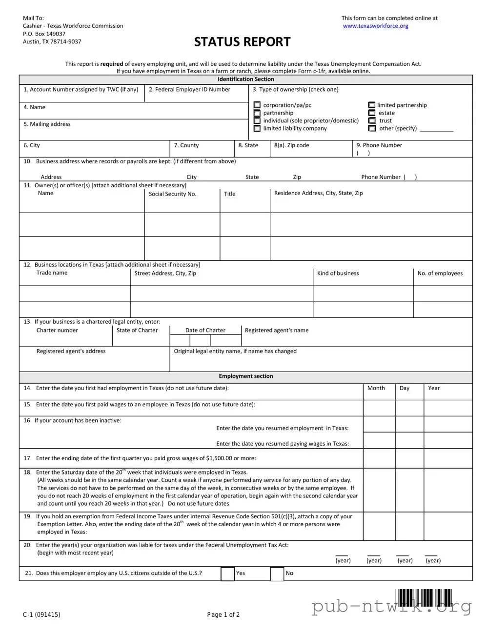 Blank Texas Workforce Commission Report PDF Form