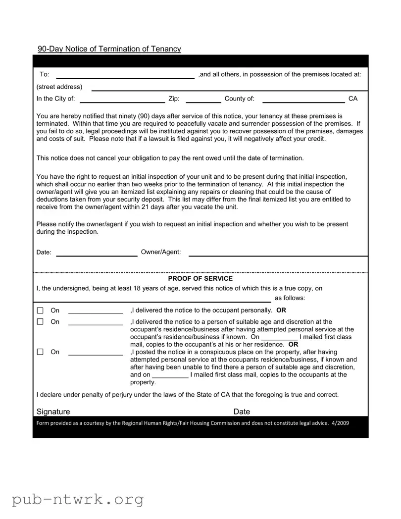 Blank 90 Day Notice To Move Out PDF Form