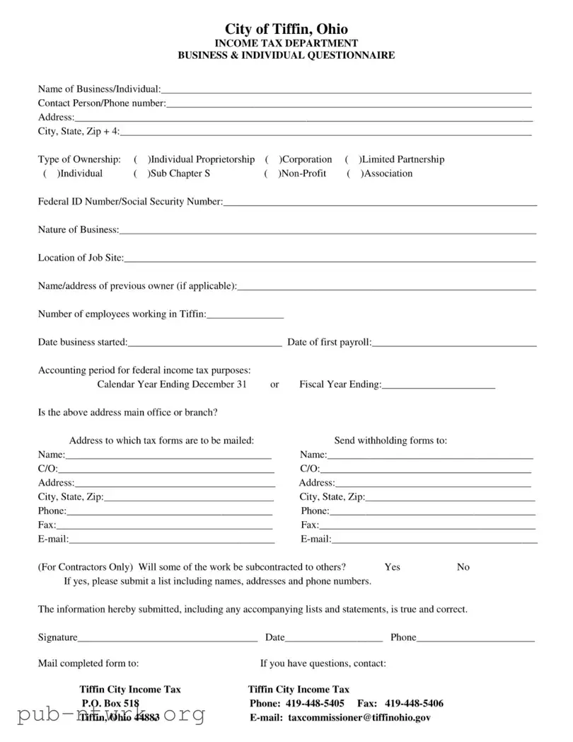 Blank City Of Tiffin Ohio Income Tax PDF Form