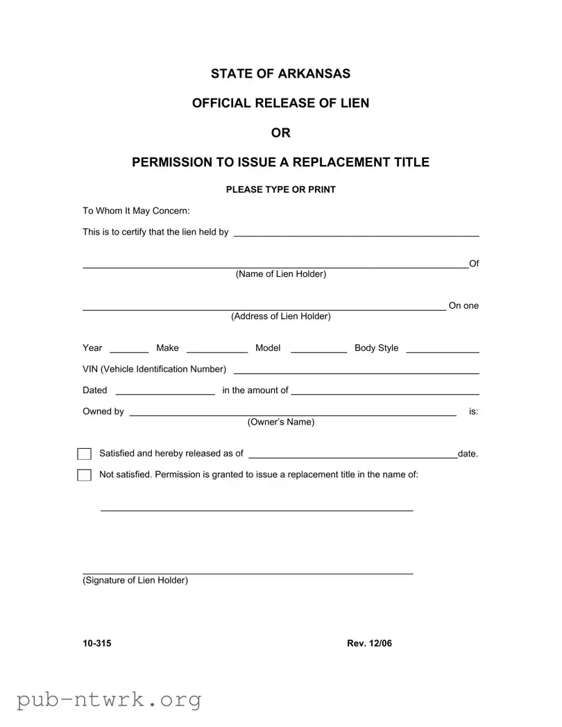 Blank Arkansas 10 315 PDF Form