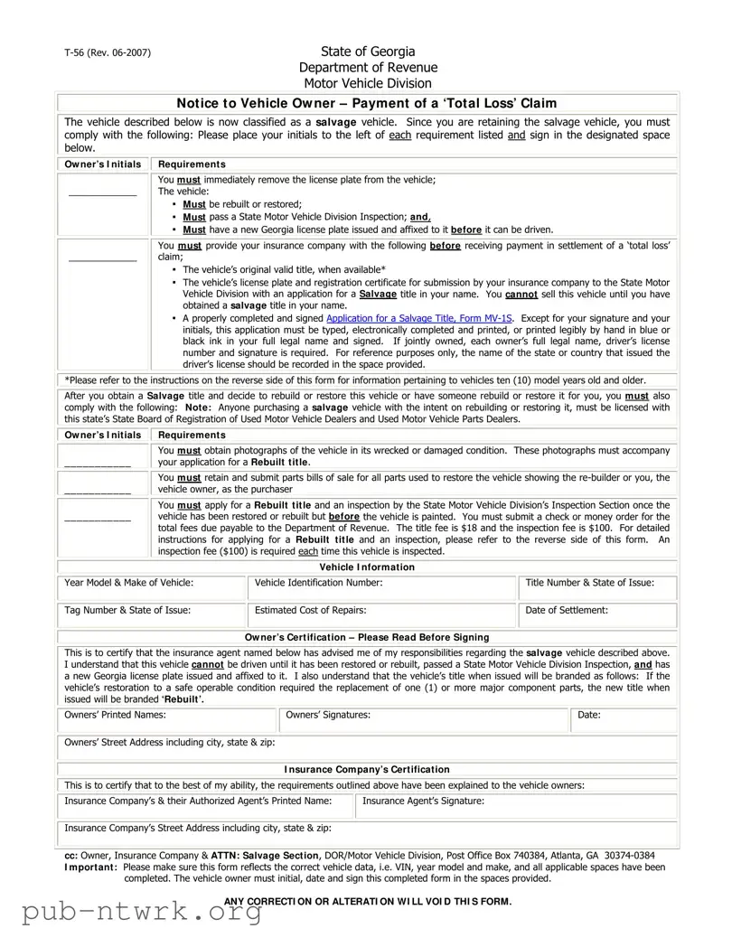 Blank Georgia T 56 PDF Form