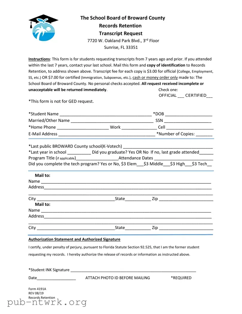 Blank Florida 4191A PDF Form