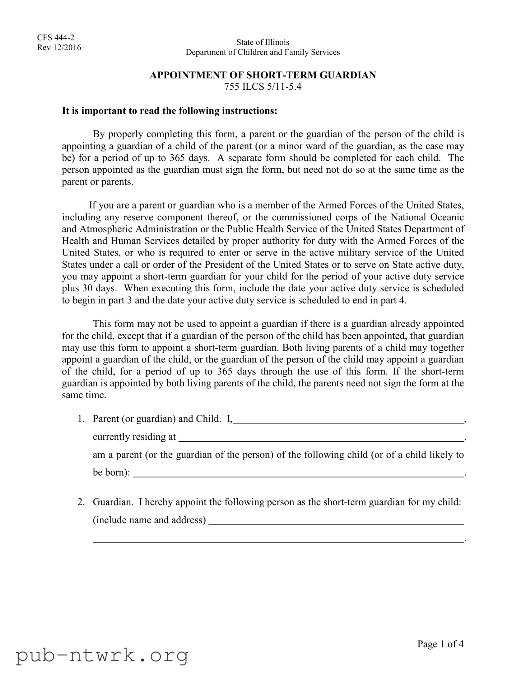 Blank Illinois Guardian PDF Form