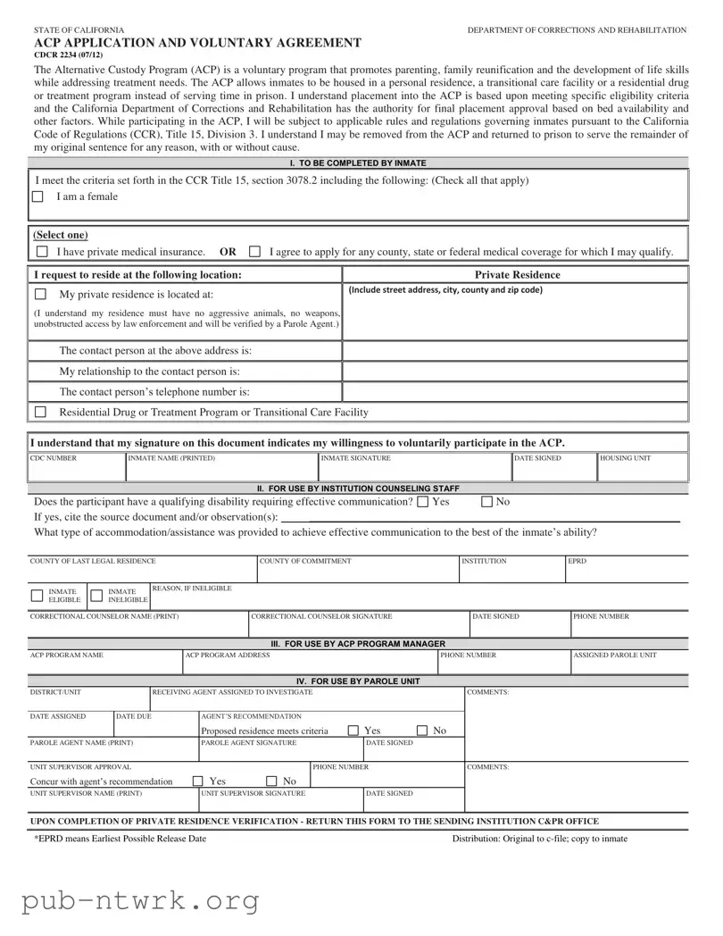 Blank California Alternative Custody PDF Form