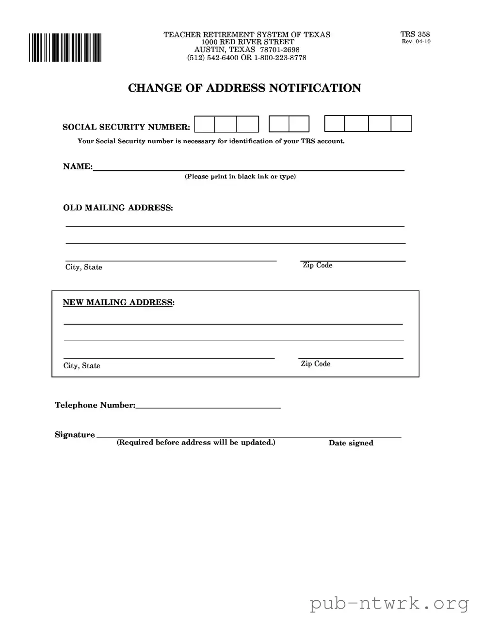Blank Texas Trs 358 PDF Form