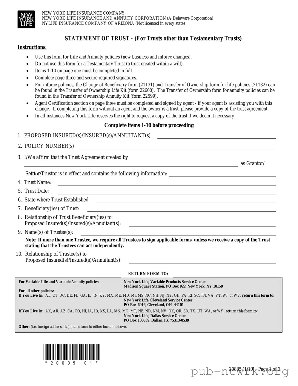 Blank New York 20885 PDF Form