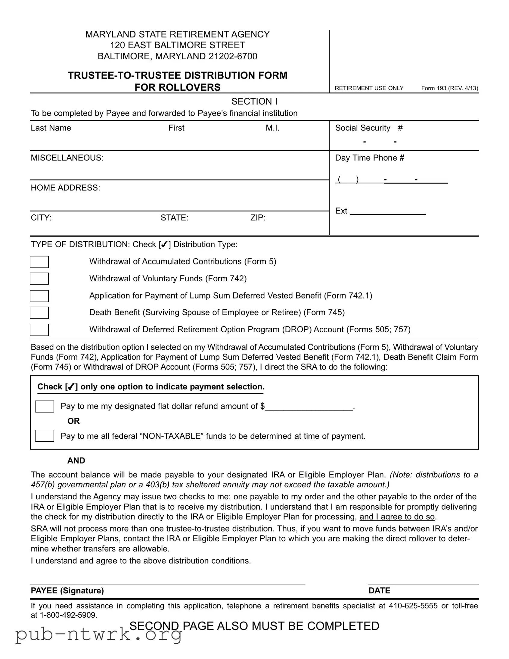 Blank Maryland 193 PDF Form