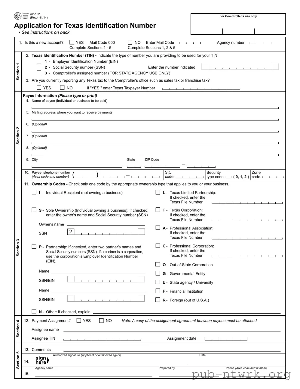 Blank Texas Ap 152 PDF Form