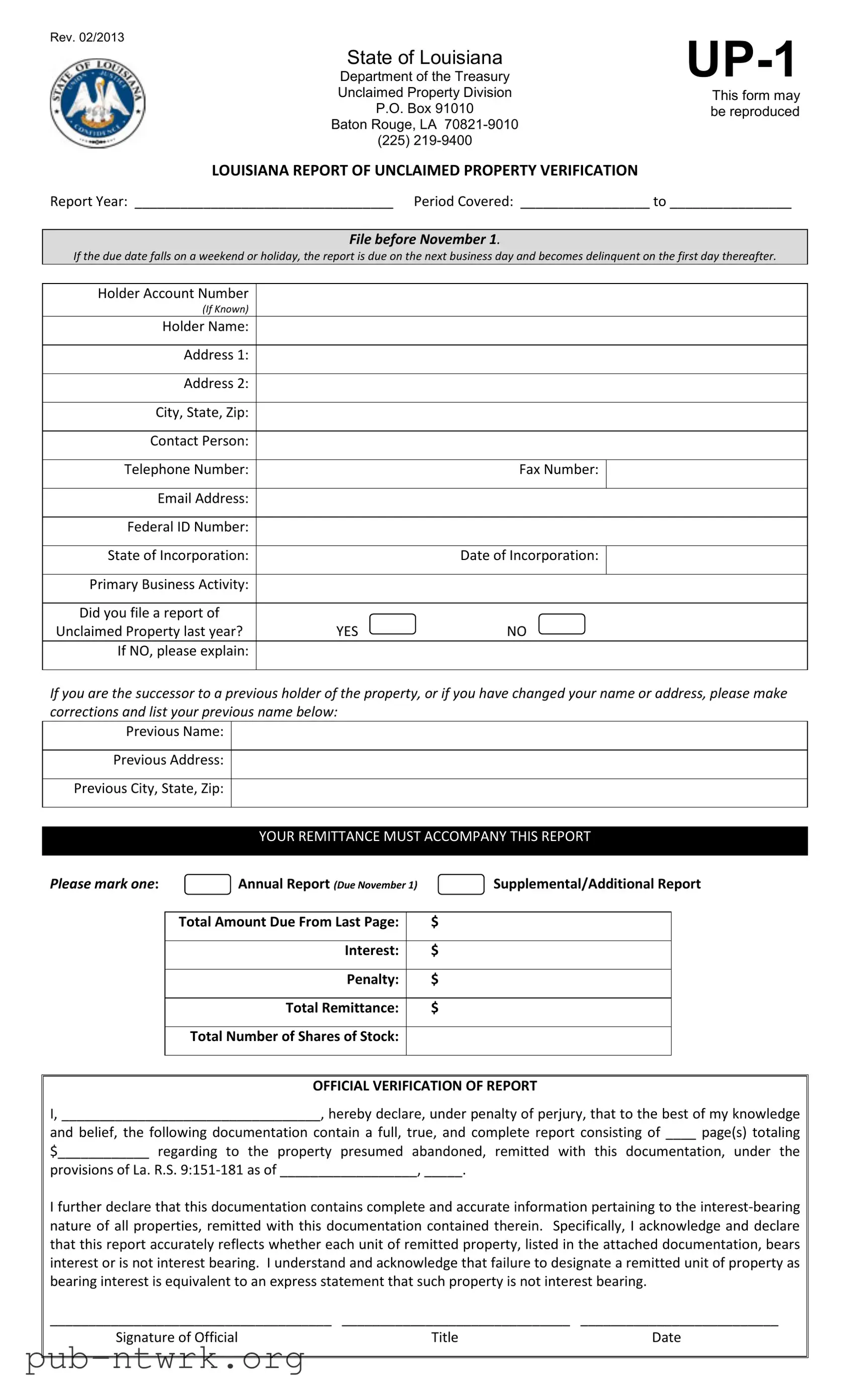 Blank Louisiana Up 1 PDF Form