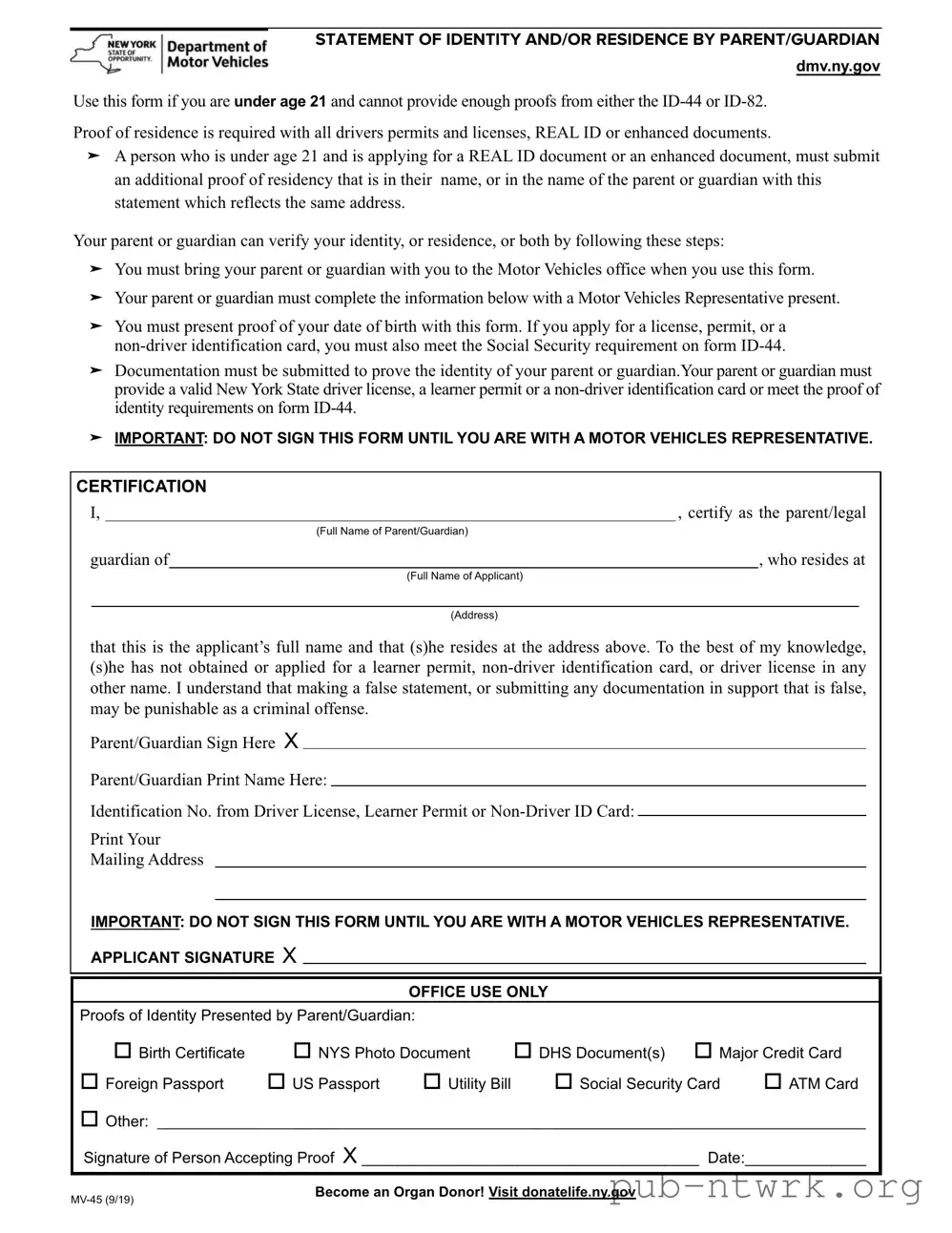 Blank New York Dmv PDF Form