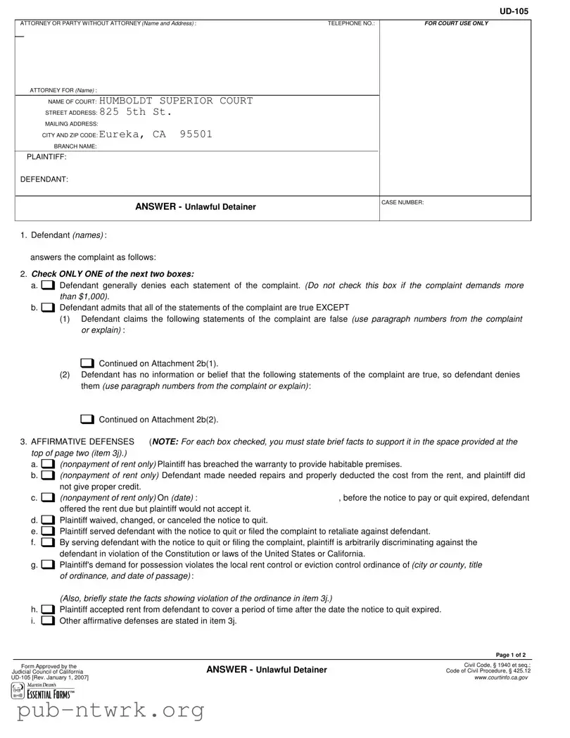 Blank California Ud 105 PDF Form