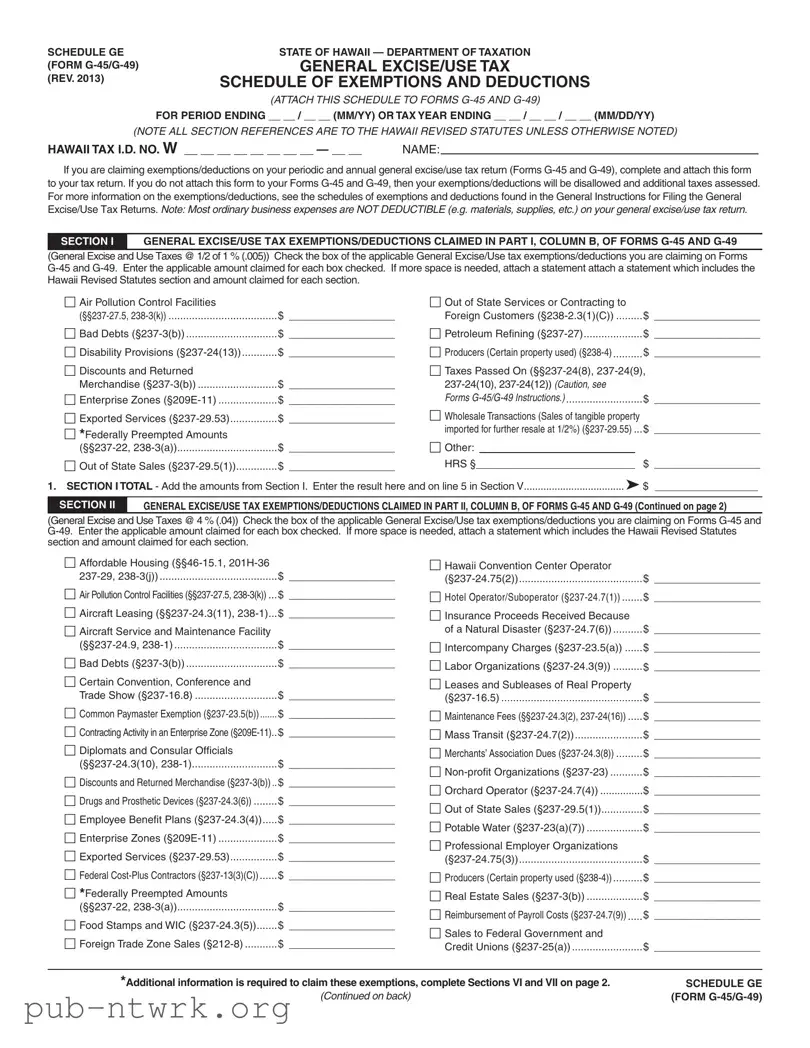 Blank G 45 Hawaii PDF Form