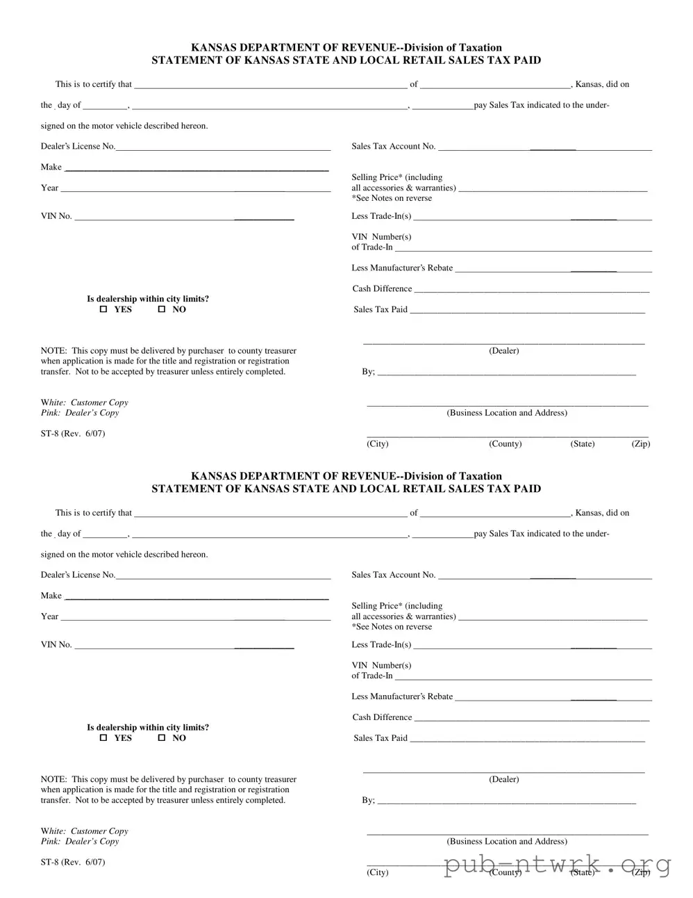 Blank St 8 Kansas PDF Form