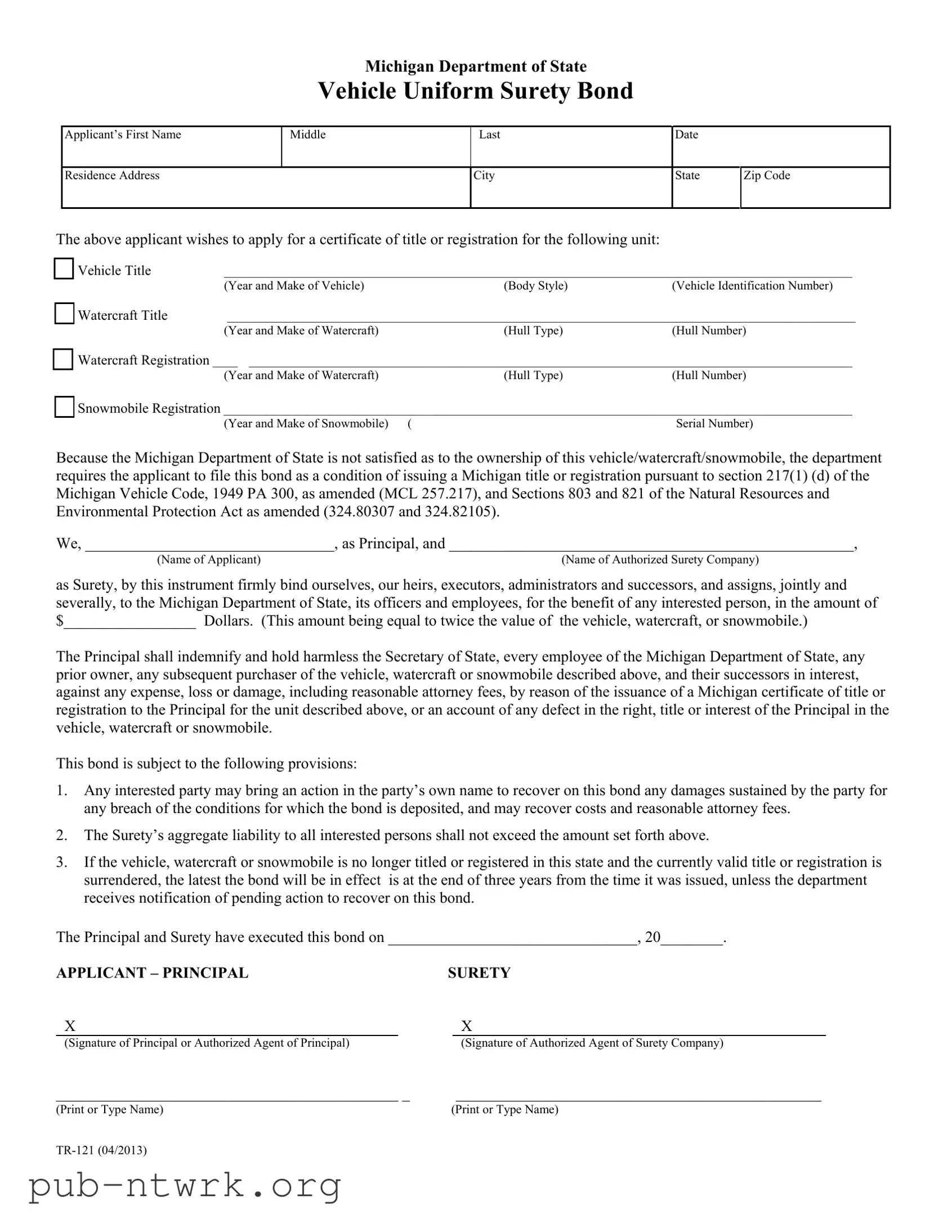 Blank Michigan Tr 121 PDF Form
