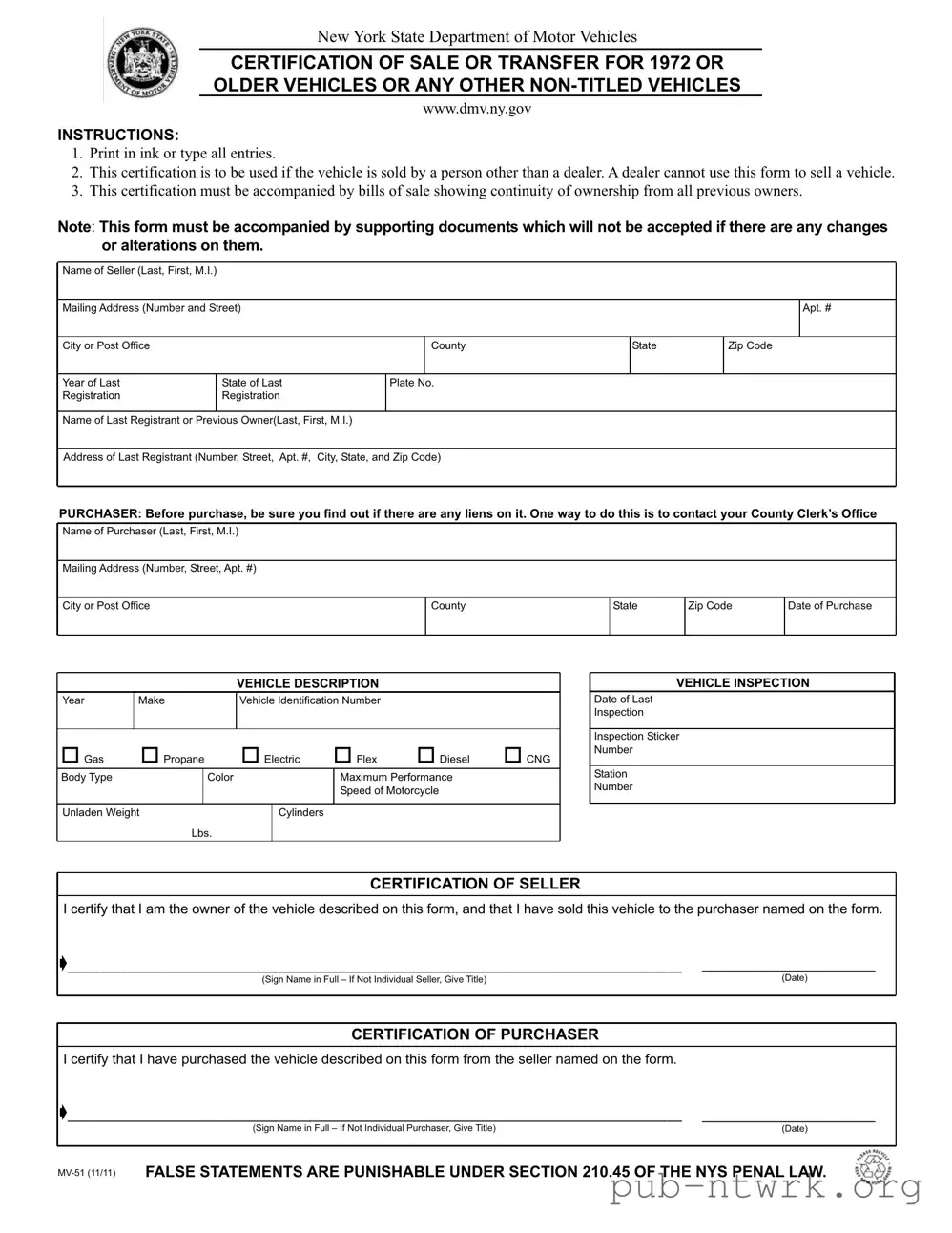 Blank New York Mv51 PDF Form