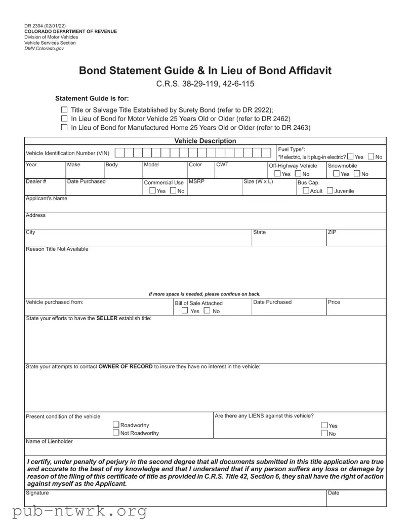 Blank Colorado Dr 2394 PDF Form