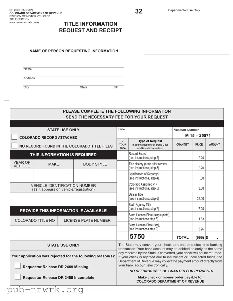 Blank Colorado Dr 2539 PDF Form