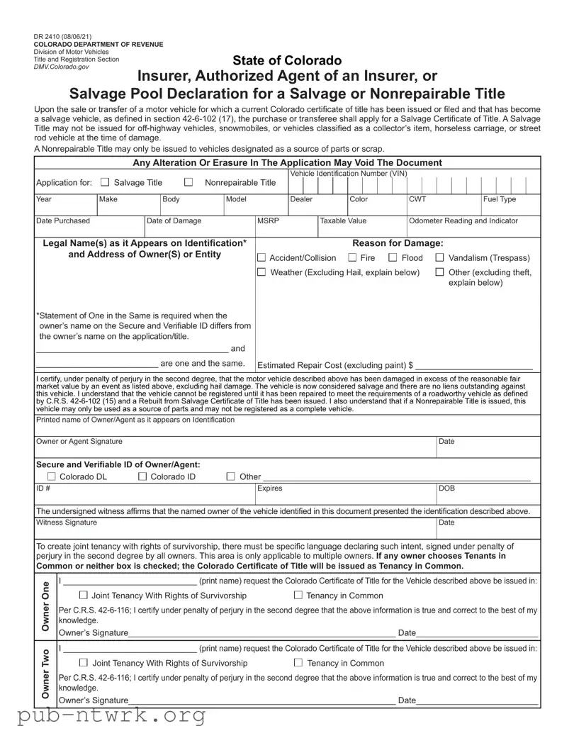 Blank Colorado Dr 2410 PDF Form