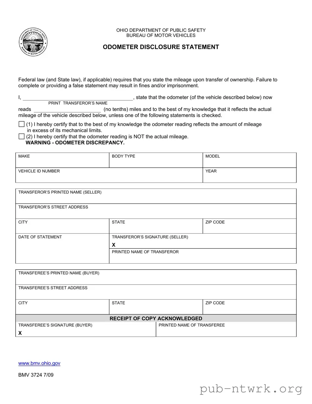 Blank Ohio Department Of Public Safety PDF Form