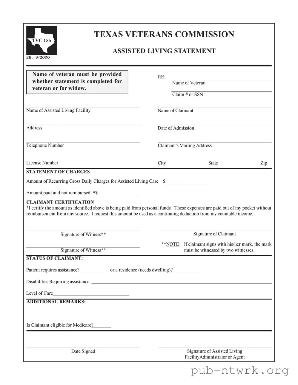 Blank Texas Veterans Commission PDF Form