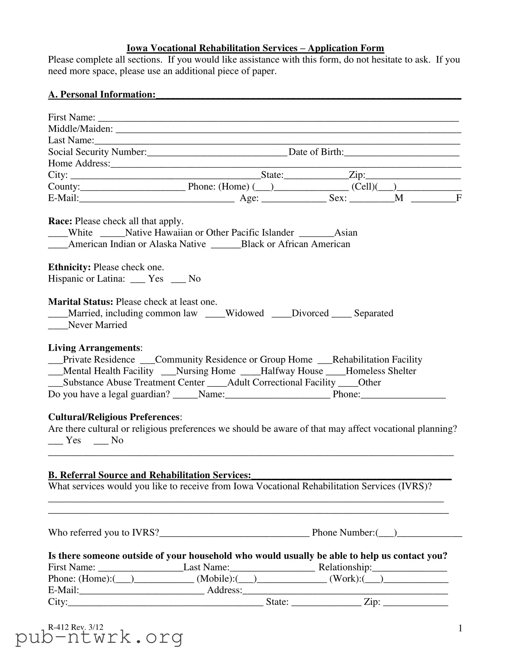 Blank Iowa R 412 PDF Form
