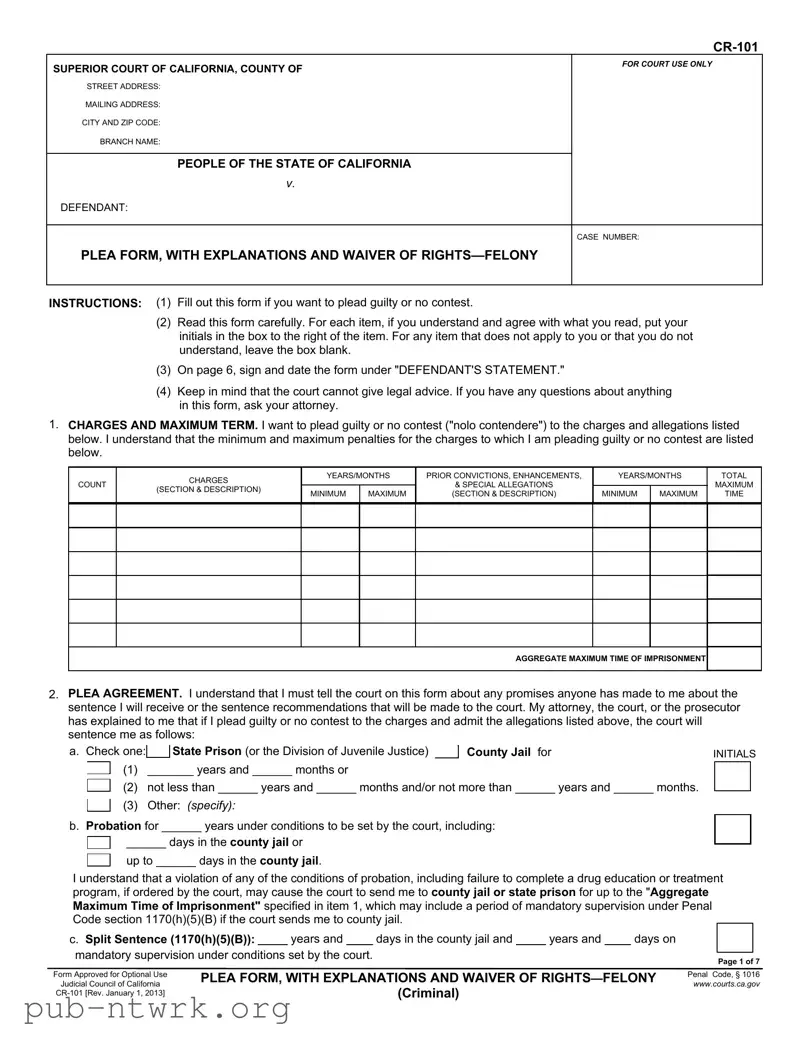 Blank Cr 101 California PDF Form