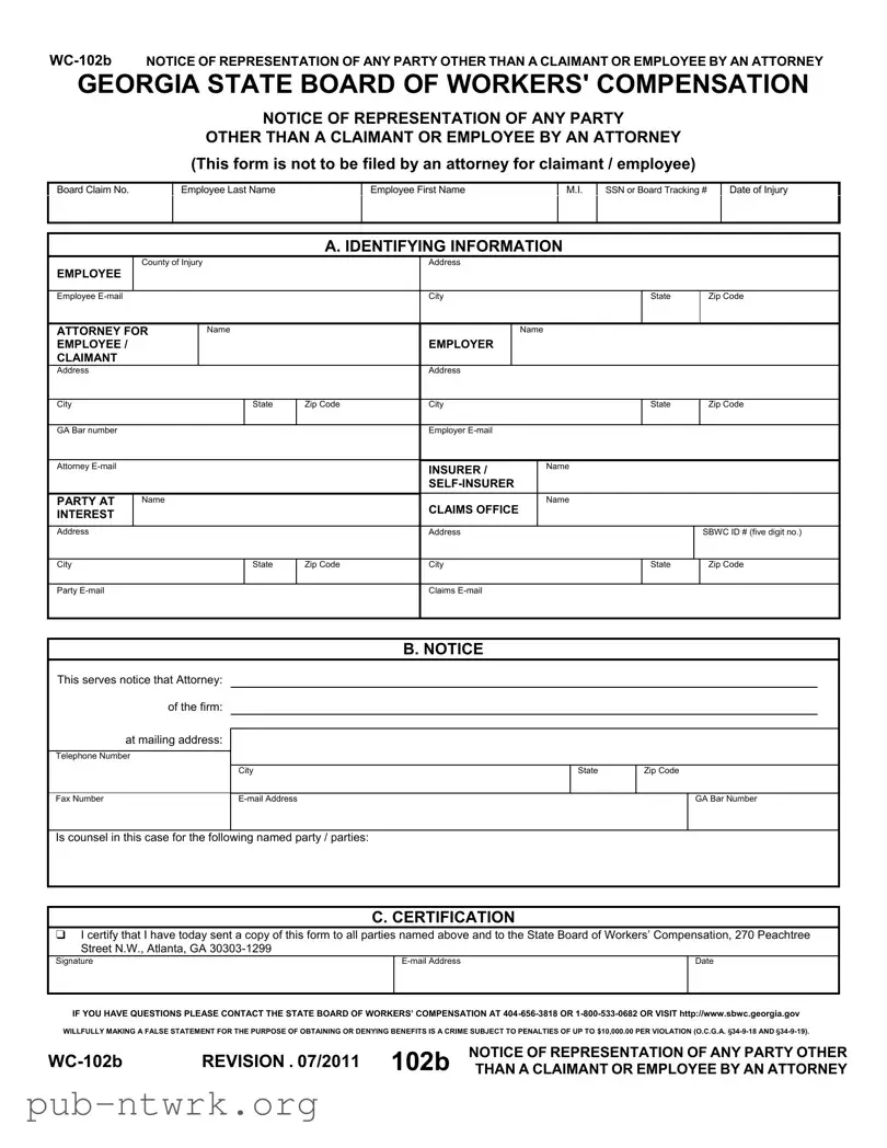 Blank Georgia Wc 102B PDF Form
