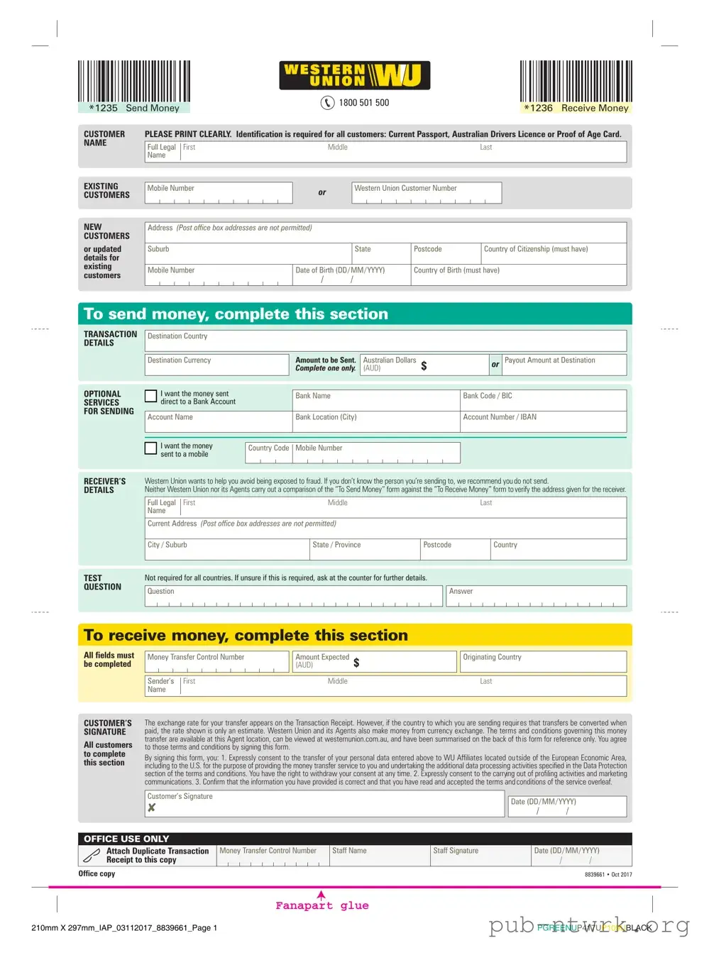 Blank Western Union PDF Form