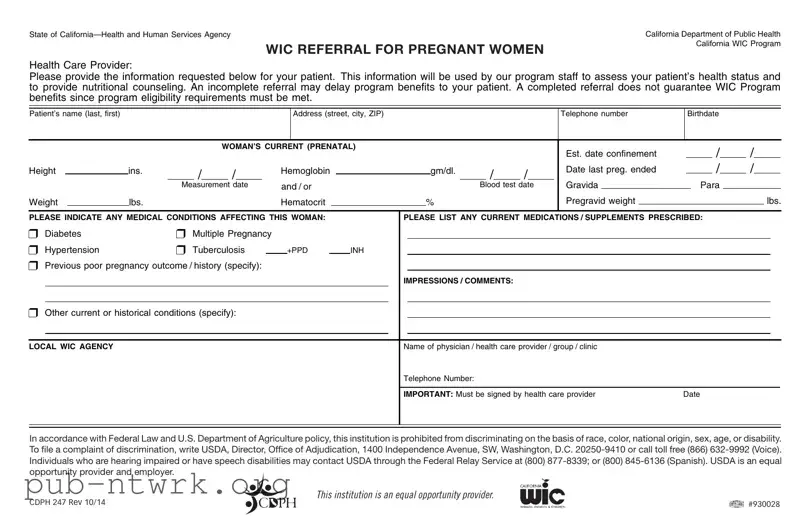 Blank California Wic PDF Form