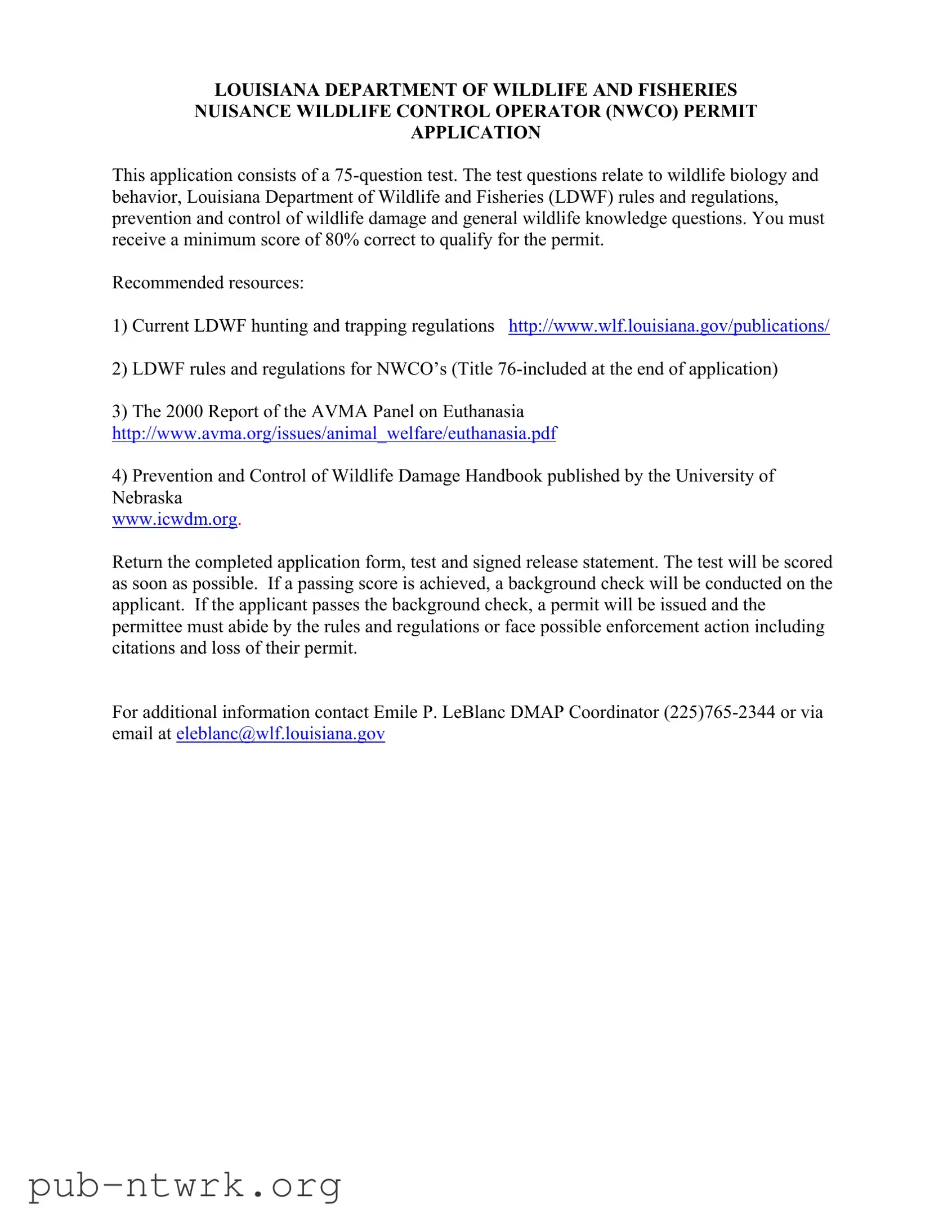 Blank Louisiana Nwco Test PDF Form