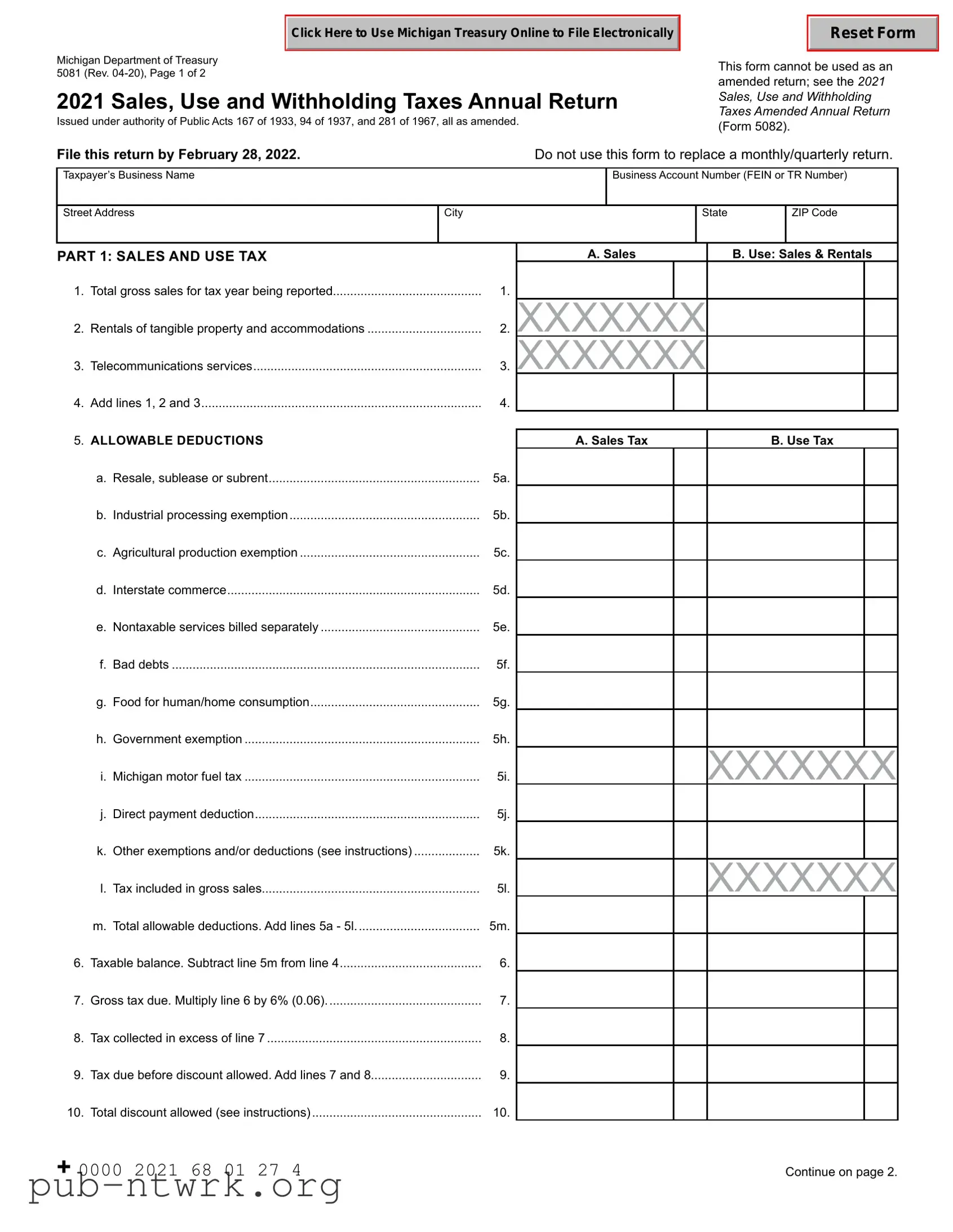 Blank Michigan 165 PDF Form