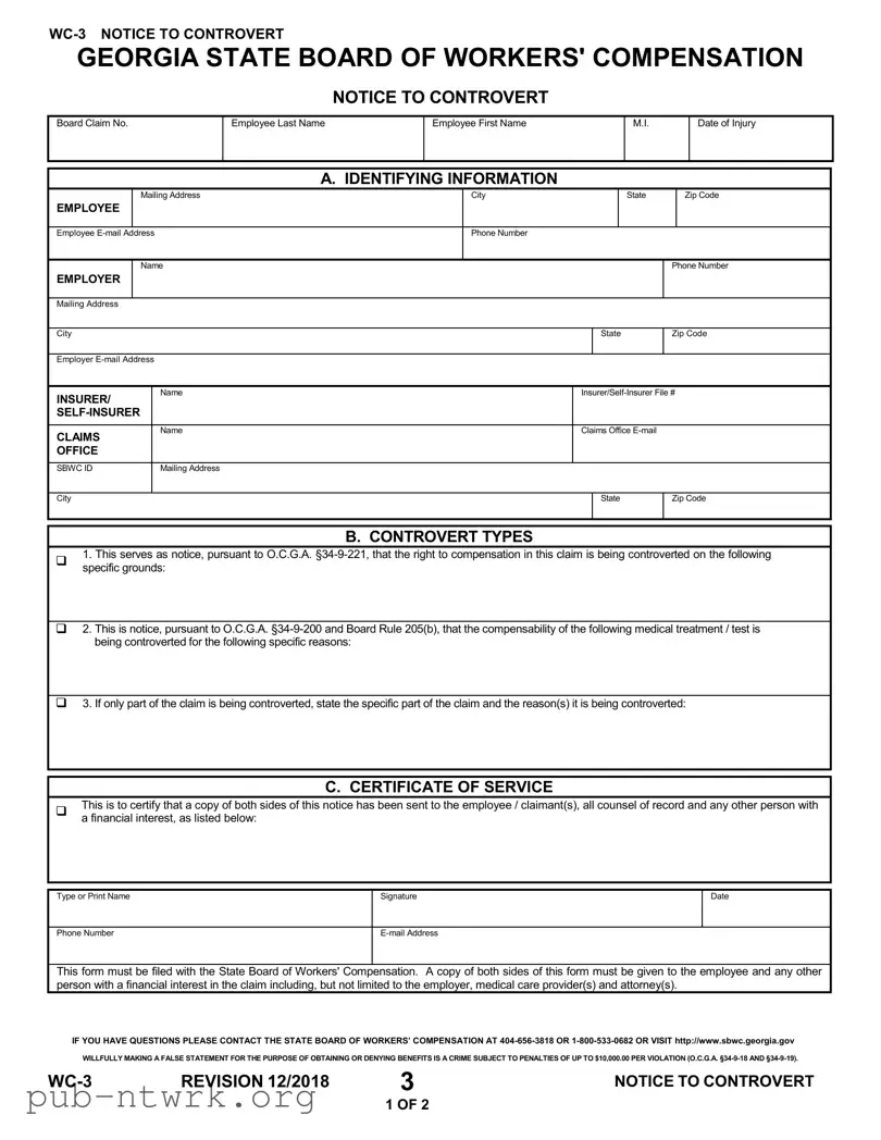 Blank Georgia Wc 3 PDF Form